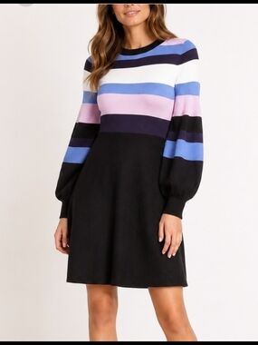 Vince Camuto Black A-Line Dress with Multicolor Striped Bodice
